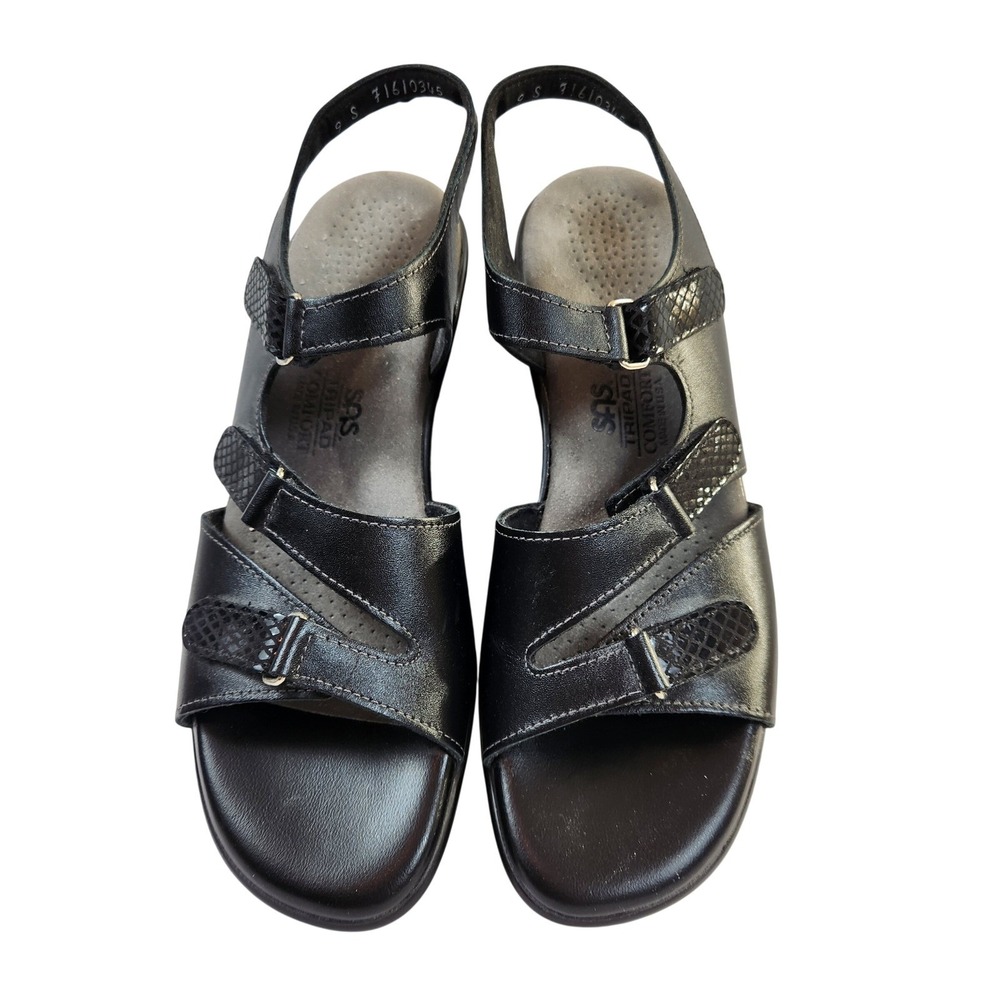 SAS Women Tripad Comfort Black Leather Tabby Slingback Sandals Size 9 S Narrow